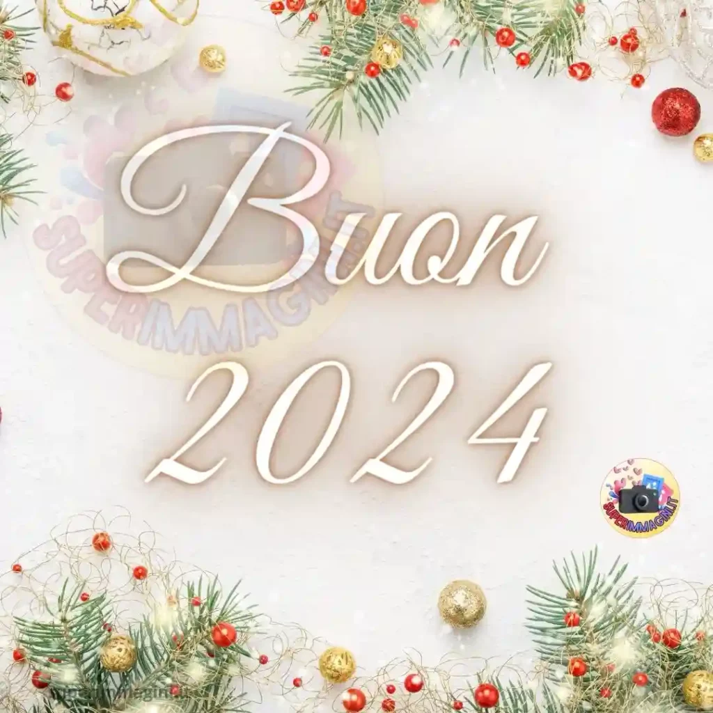Un’immagine di Buon 2024 con decorazioni natalizie da condividere